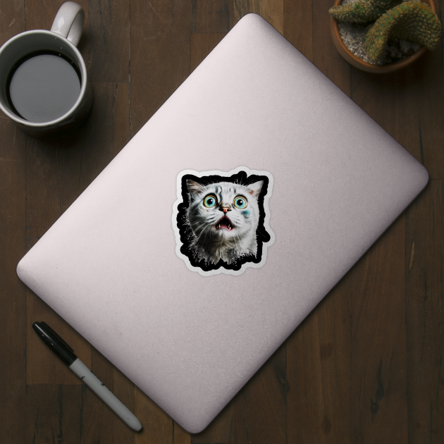 Funny Scared Cat Face, Cat Lover, Scaredy Cat by logiamerch